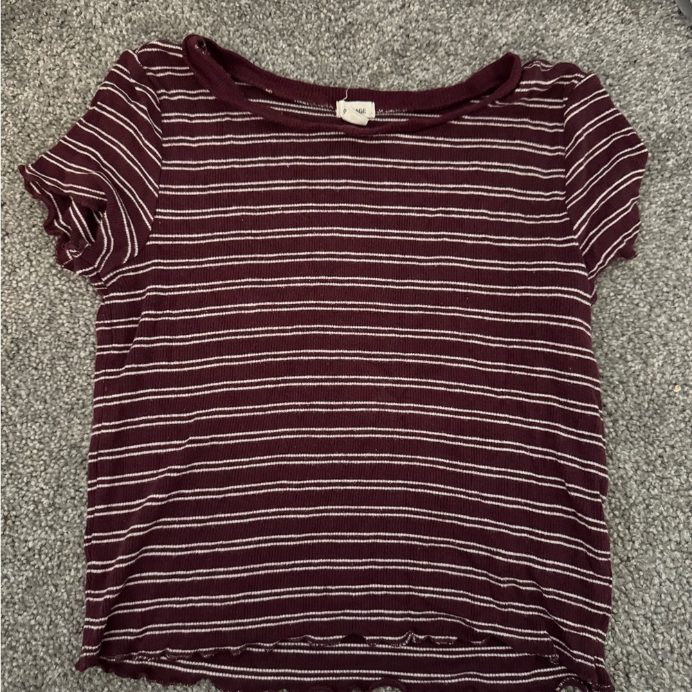 GARAGE Striped Maroon and White T-Shirt